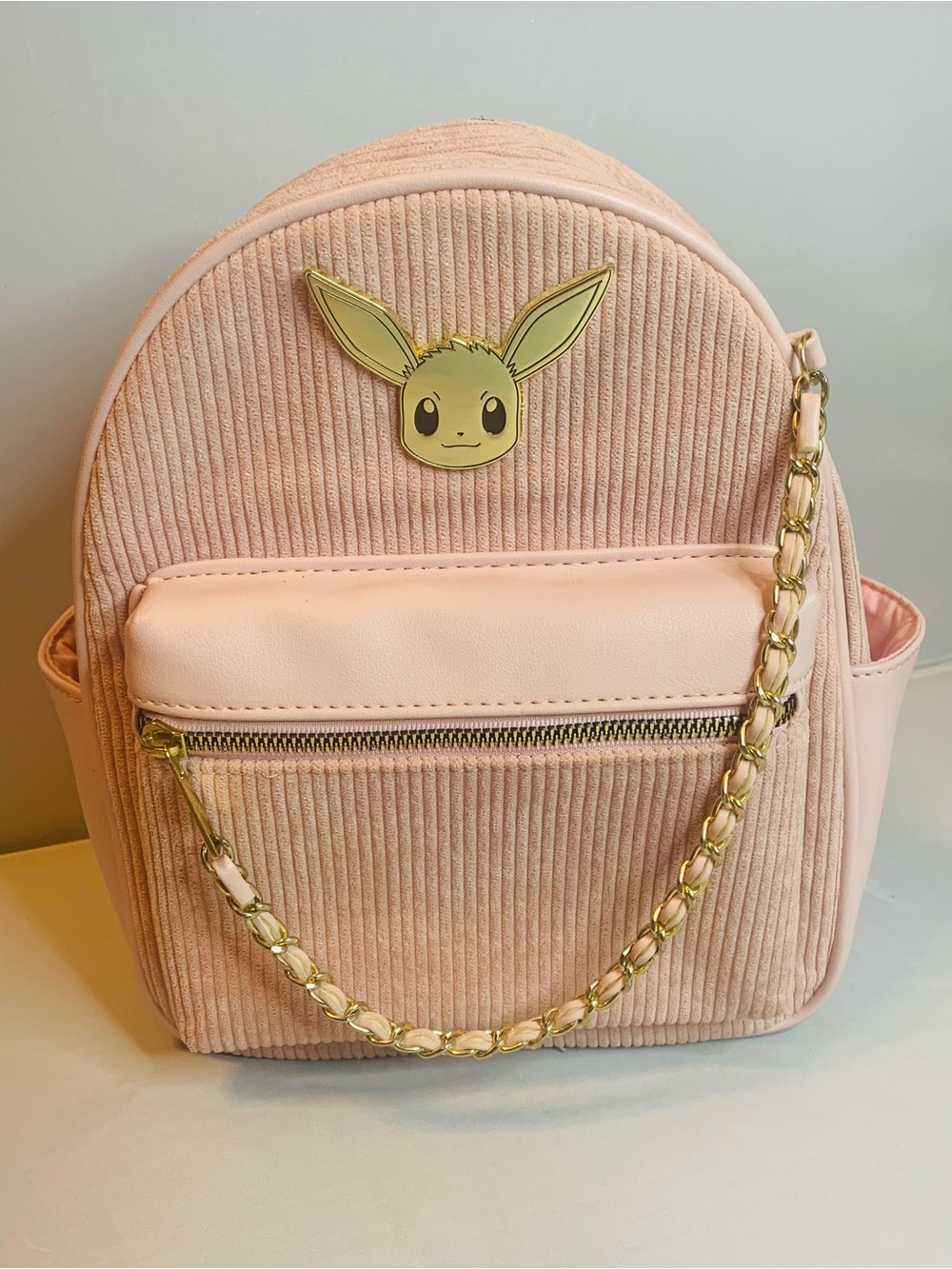Pokemon Eevee Light Pink
Corduroy Mini Backpack with Gold Chain